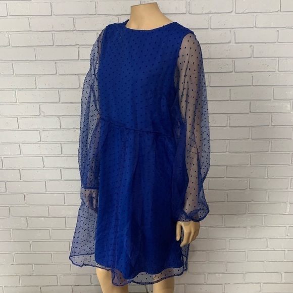 Vila Women’s Mazarine Blue Sheer Spot Smock Dress - Picture 16 of 16